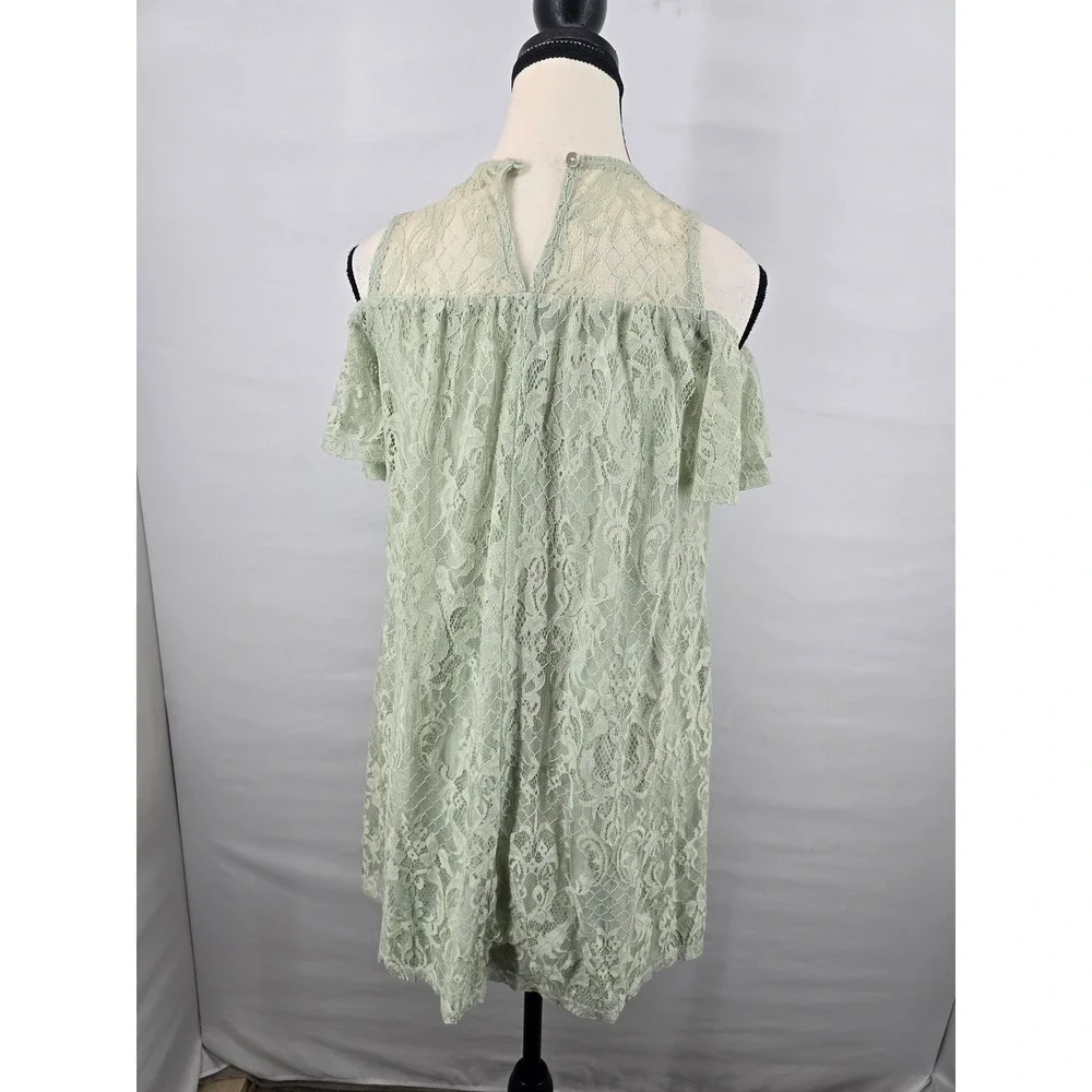 Altar'd State Sage Green Lace‎ Cold Shoulder Shift Dress Women Small Floral